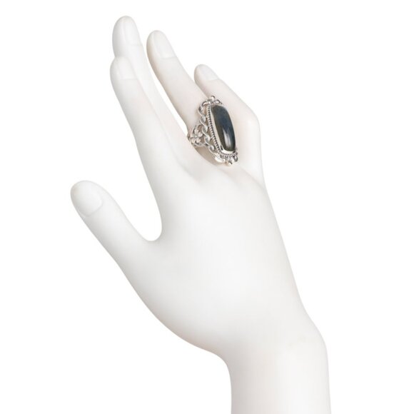 HIRAJULE  India Sterling Silver Labradorite Scroll Ring - Picture 2 of 2